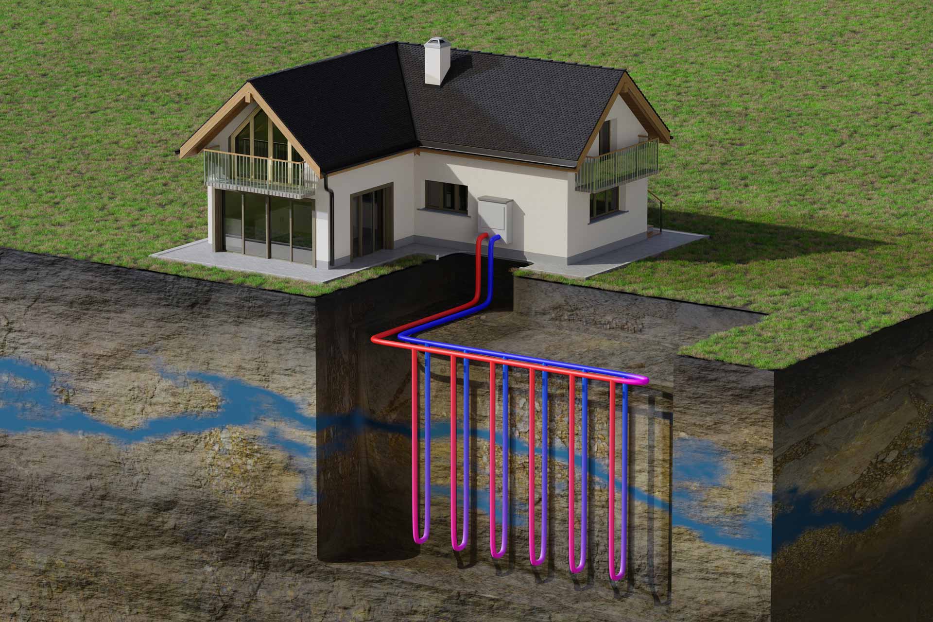 Cross-section diagram showing geothermal well